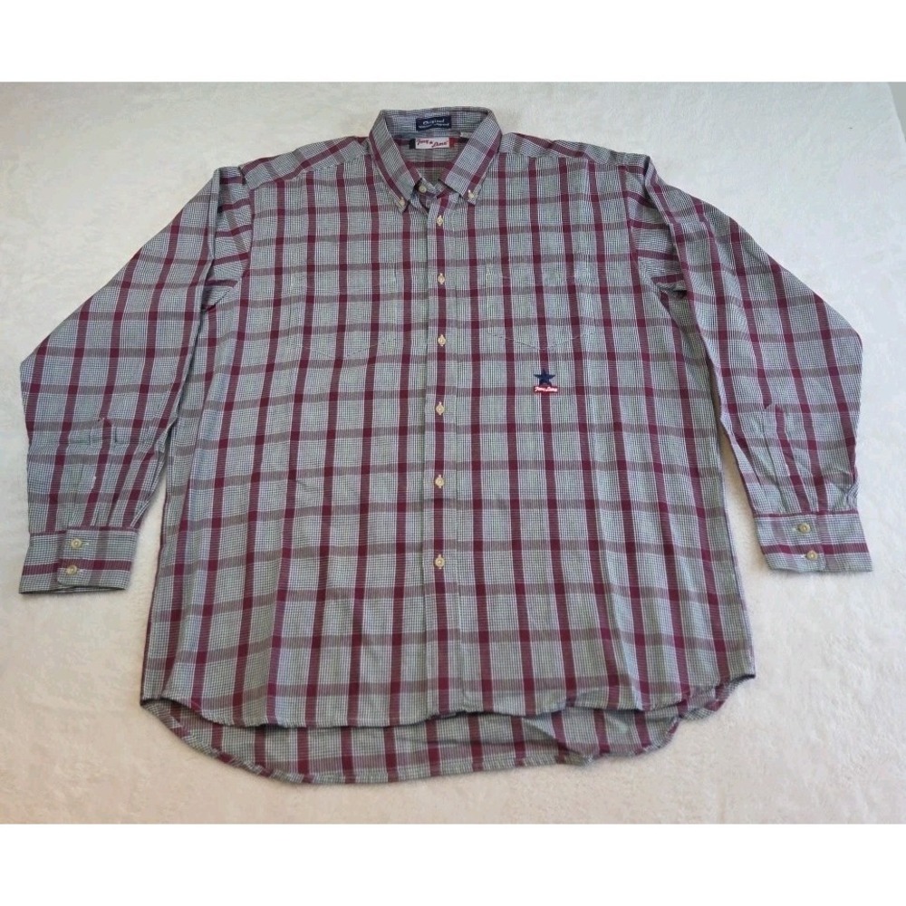 VTG Tony Lama Button Up Shirt Long Sleeve Plaid Western USA Made Embroidered XL